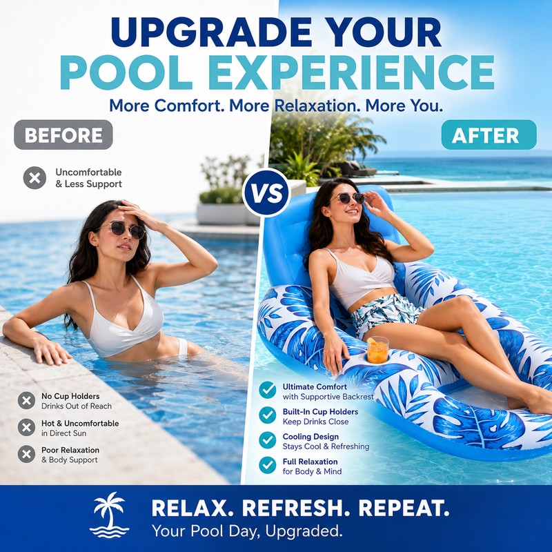 Inflatable Pool Lounger Float for Adults – PVC Floating Chair