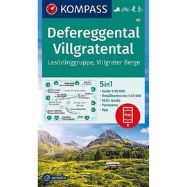 KOMPASS Wanderkarte Defereggental, Villgratental, Lasörlinggruppe, Villgrater Berge: 5in1 Wanderkarte 1:50000 mit Panorama, Aktiv Guide und ... Langlaufen. (KOMPASS-Wanderkarten, Band 45)