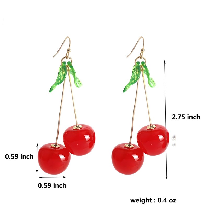 3D Cherry Dangle Earrings for Women Red Cherry Fruit Drop