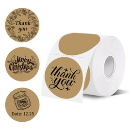 Thermal Labels,2 Inch Brown Round Thermal Printer Stickers,Self-Adhesive Round Direct Thermal Labels,Thermal Stickers for DIY Logo Design,Name Tag (500/Roll