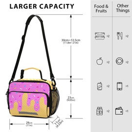 Wamika Ice Cream Drip Lunch Bag with Shoulder Strap for Kids Boys Girls Teens Purple Pink Lunch Box Woman Tote Bags Water-resistant Insulated Warm Cooler Bag for School Work Office Camp(11x9x5 Inch)
