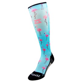 Zensah Calcetines de compresión antiampollas para correr hasta la rodilla para hombres y mujeres, Flamingos rosa, Large