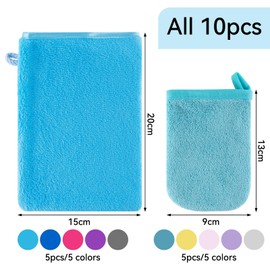SREBIWO Pack of 10 Microfibre Wash Mitts Flannel Soft Face Glove Wash Mitt Terry Cloth Reusable Makeup Remover European Style Cotton Plain Plain