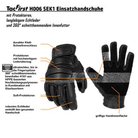 TacFirst Tactical Glove - SEK 1 Cut-Resistant Spectra Leather Glove with Protectors, black, 4xl
