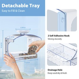 Window Bird Feeders with 2 Non-Marking Self-Adhesive Hooks - Clear Window Bird Feeders for Outside - Wild Bird Watching Outdoor Transparent Birdhouse - Unique Gifts for Garden,Yard,Elderly Viewing