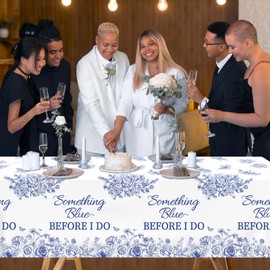 Something Blue Before I Do Bridal Shower Decorations, 3pcs Blue Floral Plastic Tablecloth Disposable Rectangle Table Cover Blue and White Floral Decorations For Bridal Shower Party Wedding Engagement