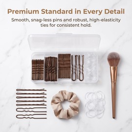 300PCS Hair Pins and Clear Elastic Bands Set, 200PCS Bobby Pins & U Shaped Hair Pins with Organizer Box, 100PCS Rubber Hair Ties for Women Girls, Brown