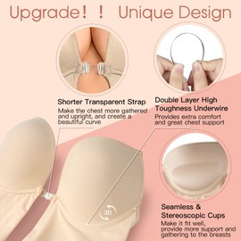 Decorus Shapewear Backless Bodysuit Strapless: Low-back Thong Body-shaper Invisible Women - Build in Bra Open-back Bodysuits Wedding Seamless Beige