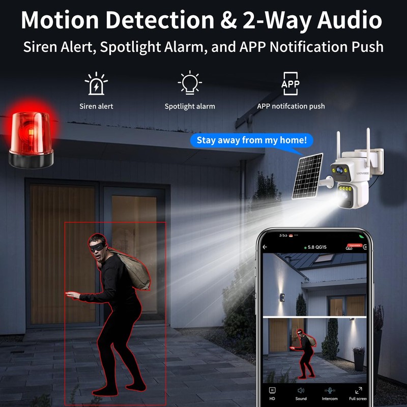 Luovisee Solar Security Cameras Outdoor Wireless,2.4G/5G WiFi Cameras for Home