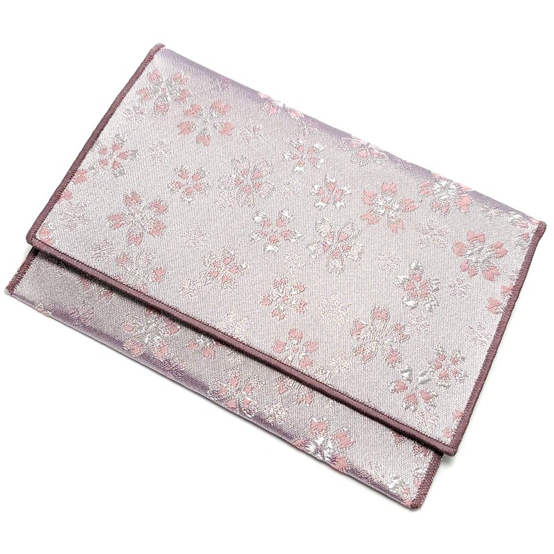 Lacquer Pludacter with Prayer Beads Pouch, Cherry Blossom Brocade, Purple