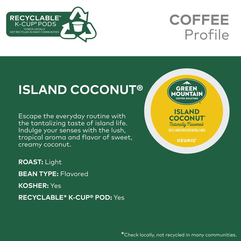 Green Mountain Coffee Roasters Island Coconut Keurig Single-Serve K-Cup Pods,
