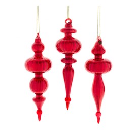 The Bridge Collection Set of 3 Red Glass Finial Ornaments - 6.5" Elegant Red Holiday Christmas Decorations