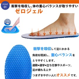 Zero Insole, Summer Insole, No Stuffiness, Blue Magic Insole, Gel Cushion, Shock Absorption, Insole, Cushion, Cool, Super Men's, Women's, (L)