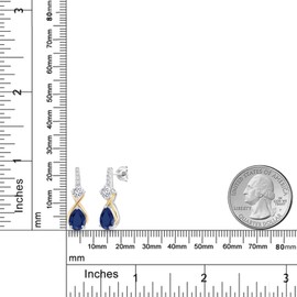 Gem Stone King 925 Sterling Silver and 10K Yellow Gold Pear Shape Blue Sapphire White Moissanite and White Lab Grown Diamond Dangle Earrings For Women (3.48 Cttw, Pear Shape 8X6MM)