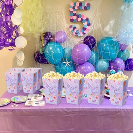 12 PCS Meerjungfrau Party Gunst Popcorn Boxen Unter dem Meer Party Goodie Bags Marine Meer Tiere behandeln Taschen wiederverwendbar für Mädchen Geburtstag Babydusche Bridal Shower