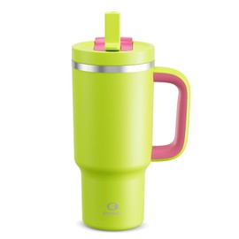 ENCOOL 32 oz Tumbler with Handle and Straw: Stainless Steel Insulated Tumbler Keeps Cold for 24 Hours, Leakproof Travel Cup Fits in Cup Holder and BPA-Free,Acid Green