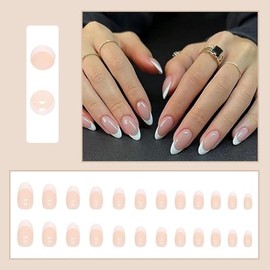 24 Pcs de Uñas Postizas a Presión,Uñas Postizas Cuadradas Cortas Francesas
