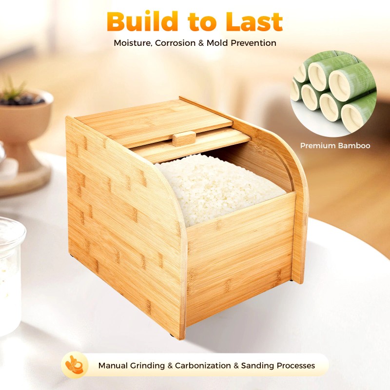 10kg Bamboo Rice Storage Container With Lid Rectangular Rice Storage