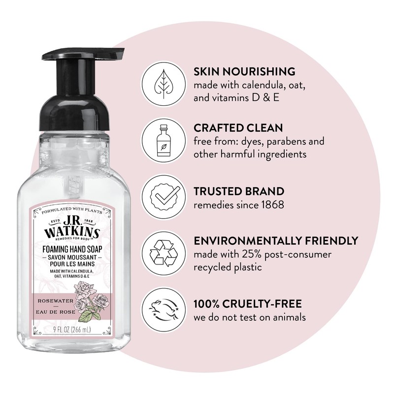 J.R. Watkins Foaming Hand Soap with Pump Dispenser, Moisturizing Foam