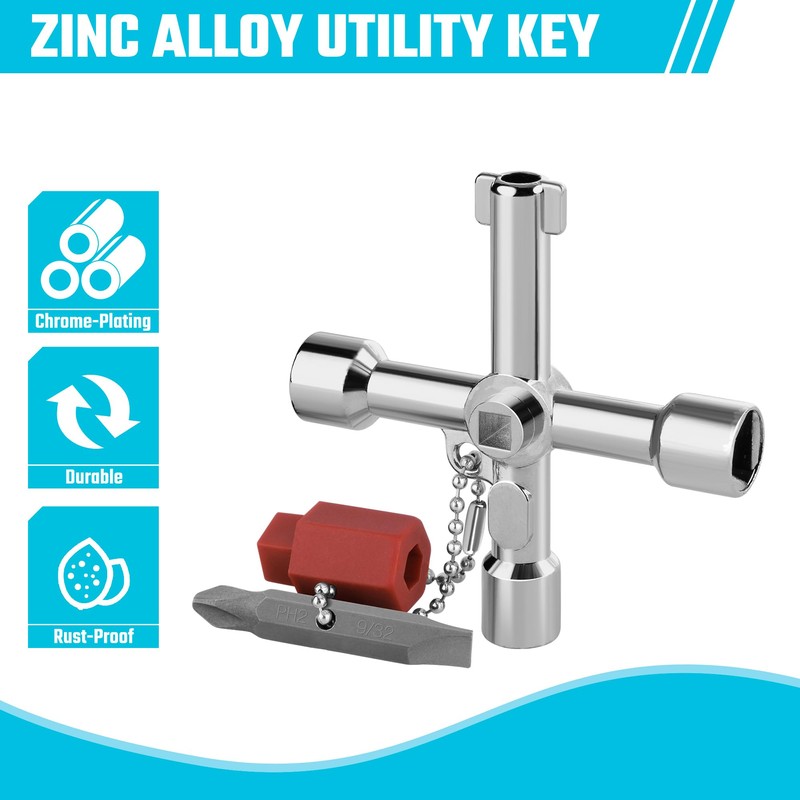 DURATECH 4 Way Sillcock Key with Bit, Multi-functional Water Key,