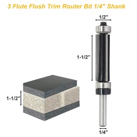 Pattern Flush Trim Router Bit 1/4 Inch Shank, Top and Bottom Bearing Long Template Flush Cut Trim Router Bit, 1/2" Cutting Diameter, 1-1/2" Cut Length, Woodworking Milling Cutter Tool