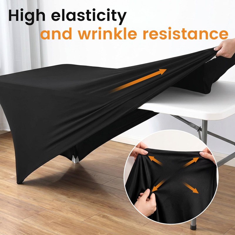 2 Pack Spandex Table Cover 6 FT Black Tablecloths Rectangle