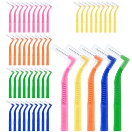 AWAVM 50PCS Interdental Brushes,5 Sizes L-Shaped Angled Head with Non-Slip Handle Angled Head Tooth Picks,Teeth Clean Oral Hygiene Tooth Floss for Braces Oral Cleaning Narrow Gaps Between Teeth