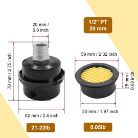 Joyangy Pack of 2 Air Compressor Silencer with Replacement Elements, 1/2" Thread Air Compressor Intake Filter Silencer, 20mm Metal Air Compressor Filter Noise Muffler Replacement Parts