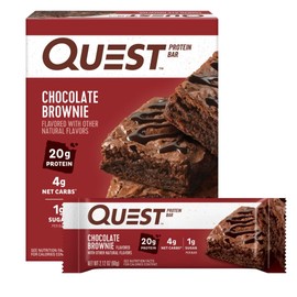 Quest Nutrition Chocolate Brownie Protein Bars, 20g Protein, 4g Net Carbs, 1g Sugar, Gluten Free, Keto Friendly, 4 Count