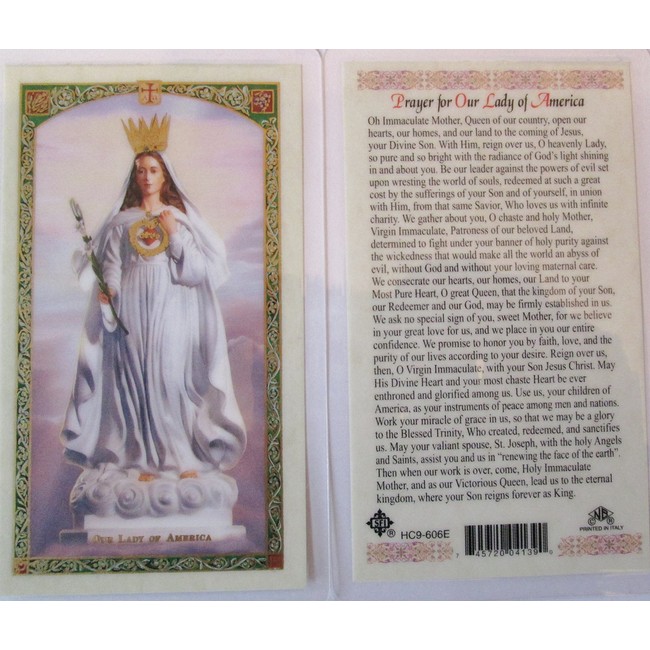 PRAYER FOR OUR LADY OF AMERICA. Laminated 2-Sided Holy Card (3 Cards per Order)