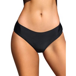 SHEKINI Womens Medium Waisted Swim Briefs Retro Basic Modest Coverage Bikini Bottoms Tankini Swimwear Shorts Black, L