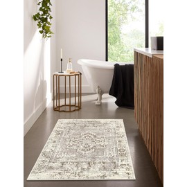 Lahome Boho Washable 3x5 Rug Entryway Rug, Bohemian Soft Small Rugs for Bathroom Bedroom, Beige Kitchen Rugs Non-Slip Non-Shedding, Low-Pile Indoor Floor Carpet for Bedside Dorm