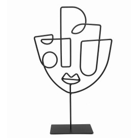 COZYMONDO Modern Decorative Figure: Single Line Face Art, Black Decorative Statue in African Design as Abstract Decoration for Any Home, African Decoration, Male Face