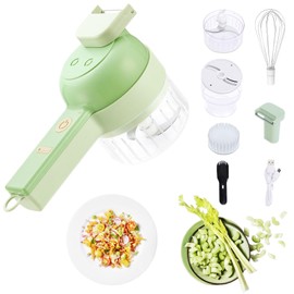 5 in 1 Auto Vegetable Chopper Set, Electric Garlic Cutter with Egg & Cream Beater and Clean Brush, Mini Handheld Electric Food Chopper for Salad Onion Veggie Pepper Celery Chili Ginger Meat