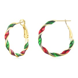 CERSLIMO Christmas Earrings for Women, Lightweight Xmas Holiday Colorful Candy Gold Big Hoop Earrings Christmas Party Gifts, 30mm