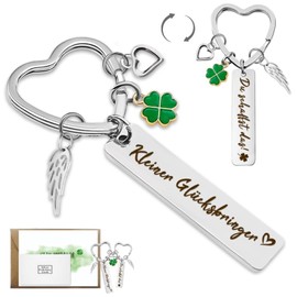 Keyring Lucky Charm Du Schaffst Das, Small Lucky Charm Exam, Graduation, Operation or Encouragement, Clover Leaf Key Fob Good Luck, as a Gift for Family, Friends, Colleagues, a