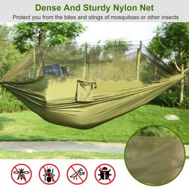 Camping Hammock, Portable Double Hammock with Net,600lbs Load 2 Persons Hammock w/Mosquito Net Outdoor Hiking Camping Hommock Portable Nylon Swing Hanging Bed w/Strap Hook Carry Bag