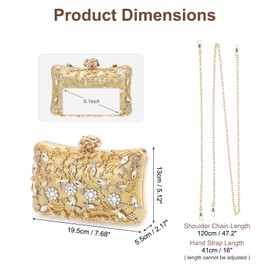 DTGN Evening Bags Clutch Purses for Women Formal, Purse Crossbody Handbag Rhinestone Shoulder Bag with Chain Sparkly for Wedding Bridal Guest Party Gold