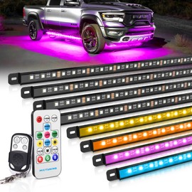 MICTUNING N8 RGBW Underglow Chasing Lights for Car with Remote & Key Fob Dual Control, IP68 Waterproof Rigid Aluminum LED Light Bar, Exterior Neon Accent Underbody Light Kit Multicolor Mode
