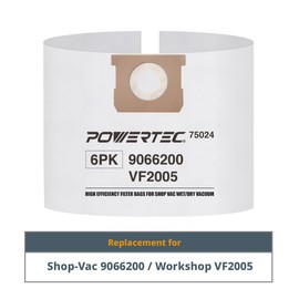 POWERTEC 90662, 90672 Shop Vacuum Bags 6PK, for Shop Vac Type F Type I, VF2005 / VacMaster VHBL VDBL / Craftsman CMXZVBE3877, CMXZVBE38768, 10-14 Gallon Replacement For Shop Vac Filter Bags (75024-P2)