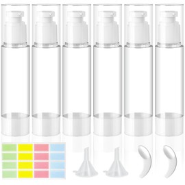 ZDNT Pack of 6 100 ml Airless Pump Dispenser, Cream Dispenser, Pump Bottle, Empty, Refillable Vacuum Cosmetic Container, Vacuum Travel Bottles for Filling with Sticker, Spatula for Travel Lotions