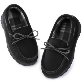 NCCB Boys Slippers Girls Slippers Moccasin Memory Foam Winter Nonslip Indoor Outdoor Slippers Black 3