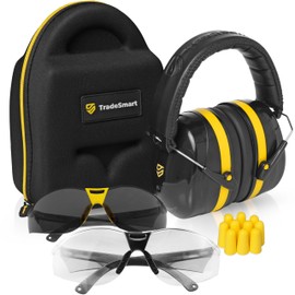 TradeSmart Ear Protection for Gun Range & Eye Protection for Shooting + Firearm Confidence Course, 5x Earplugs and Hard Case