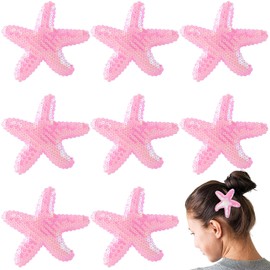 Joez Wonderful 8Pcs Starfish Hair Clips, Resin Cute Beach Sea Star Hair Barrettes Pins, Pink Mermaid Headpiece Hair Alligator Clips for Women Girls Hair Accessories Birthday Gift