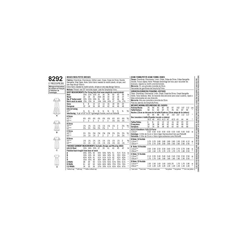 Simplicity US8292H5 - Patrones de Costura para Vestido de Manga