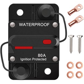 80 Amp Circuit Breaker with Manual Reset for Car Marine Trolling Motors Boat ATV Manual Power Protect for Audio System Fuse, 12V-48VDC, Waterproof