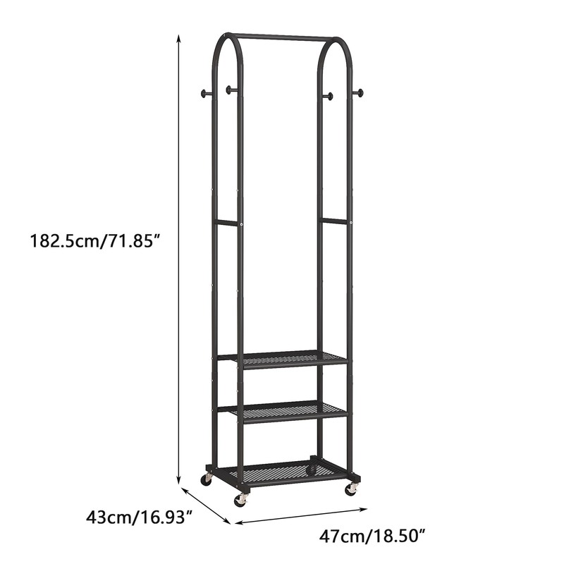 Hall Tree with Wheels and Hanging Hooks,Heavy-Duty Metal Coat Rack