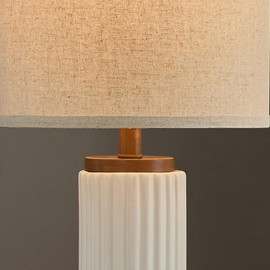 HGNPJC 25" White Ceramic Table Lamp Set of 2-3-Way Dimmable Nightstand Lamps with Linen Shade, Farmhouse Bedside Lamps for Bedroom, Living Room, Entryway (White)