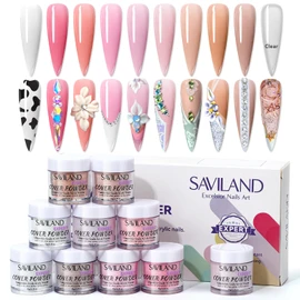 SAVILAND Acrylic Powder Set: Keratin Acrylic Nail Powder 10 Jars Clear/Pink/Nudes Acrylic Powder Ultra Fine Powder Nail Extension 3D Nail Art Quick Dry Acrylic Nails Design Professional Salon 10g/Jar