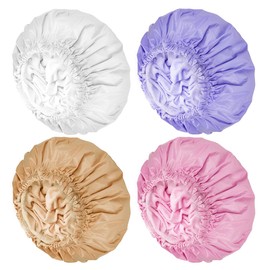 CHFONG Terry Lined Shower Caps for Women, 4 PCS Cloth Bath Caps Waterproof